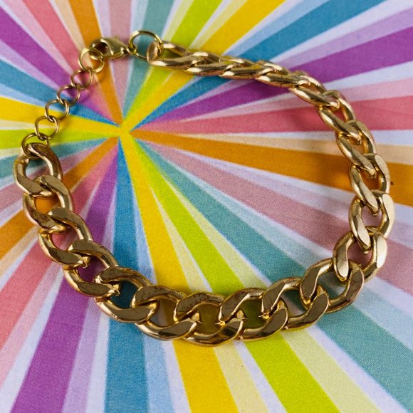 Chunky Gold-Tone curb link unisex Bracelet 8" and adjustable hip hop - Picture 3 of 3